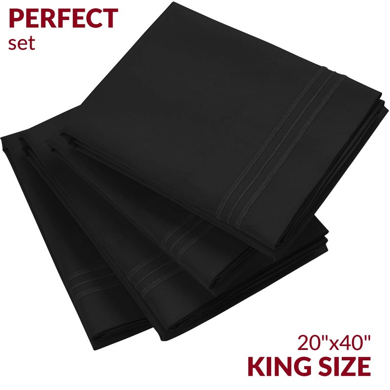 Mellanni Pillow Cases Set - 4 PC Iconic Collection Pillowcases - Hotel Luxury, Extra Soft, Cooling Pillow Covers - Wrinkle, Fade, Stain Resistant (King Size 20" x 40", Black) - Image 2